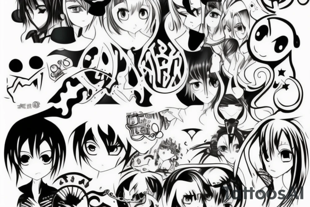 Text "Nofear" anime style tattoo idea
