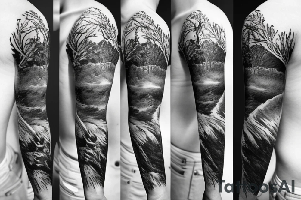 American wilderness sleeve tattoo idea