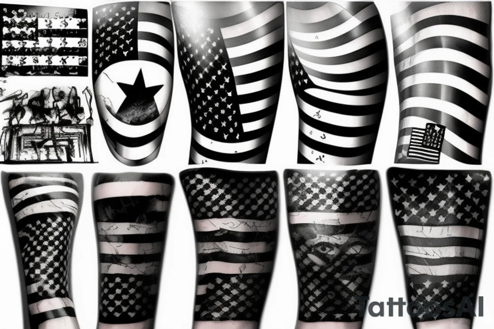 Black American flag sleeve tattoo idea