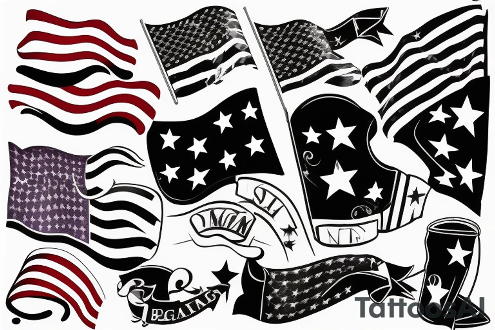 Black American flag sleeve tattoo idea