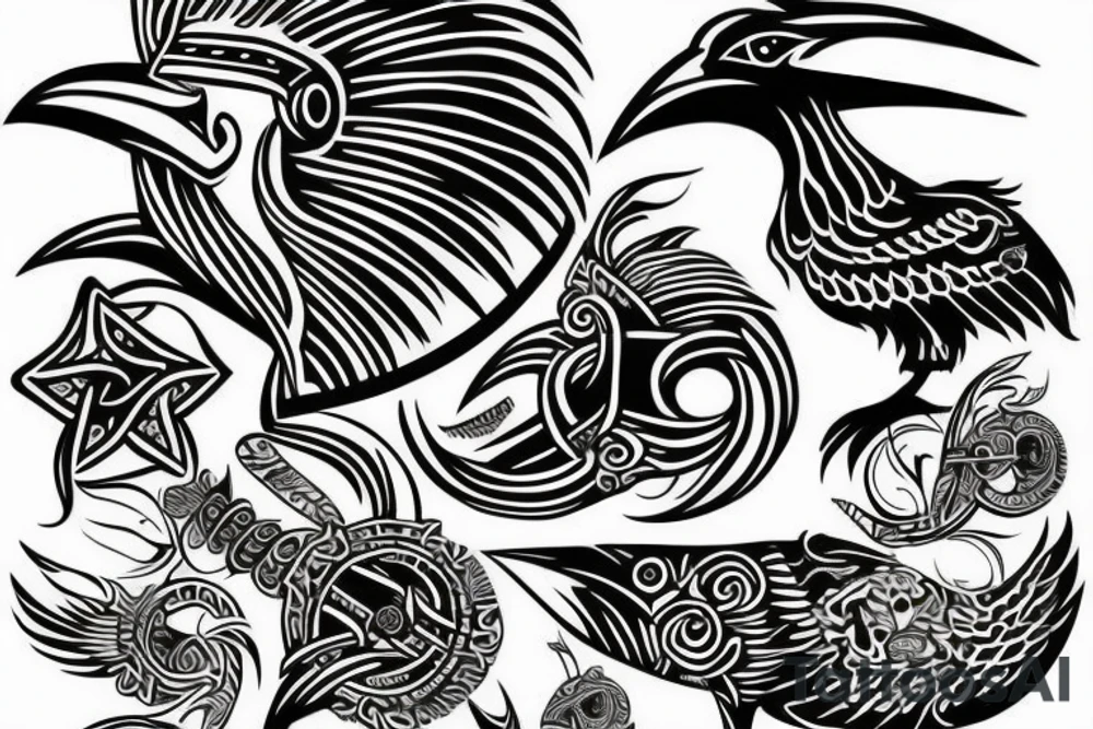 viking raven under circule tattoo idea