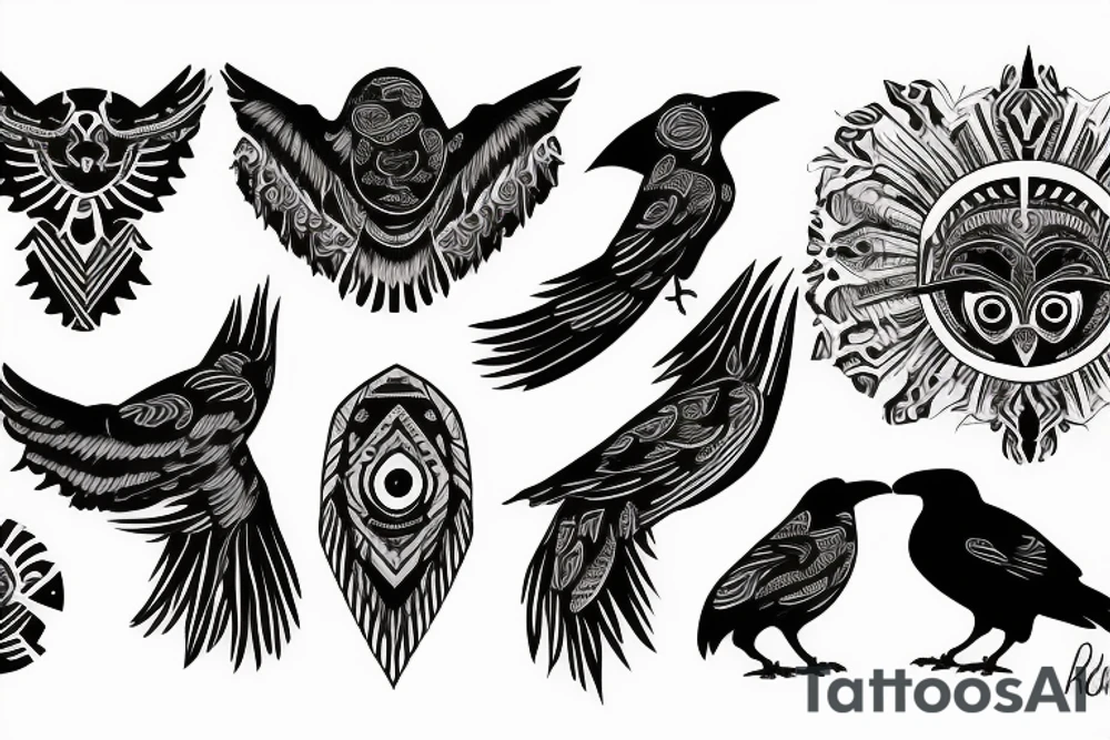 raven under circule tattoo idea