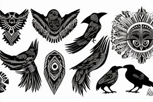 raven under circule tattoo idea