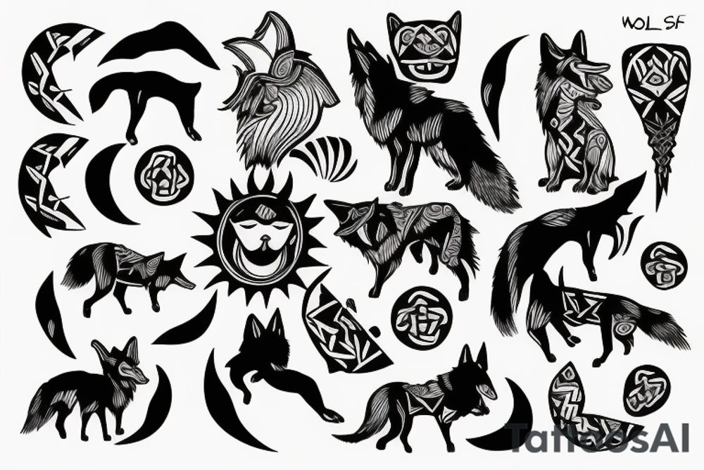 wolf chase sun tattoo idea