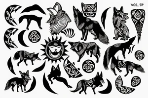 wolf chase sun tattoo idea