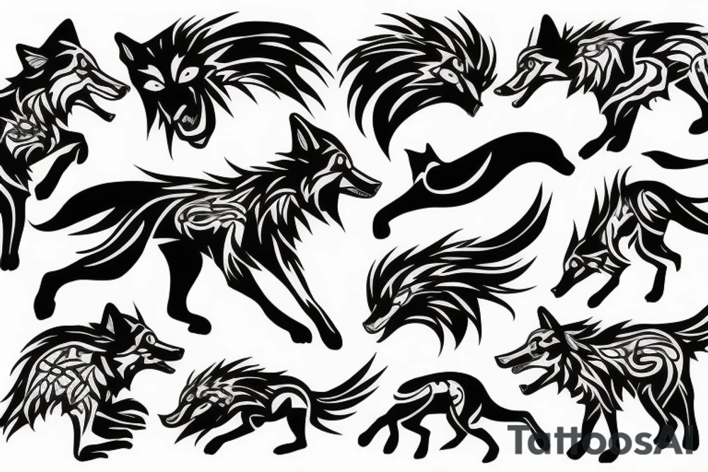 wolf chase sun tattoo idea