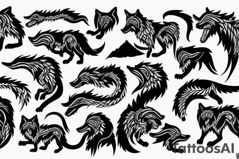 wolf chaseing sun tattoo idea