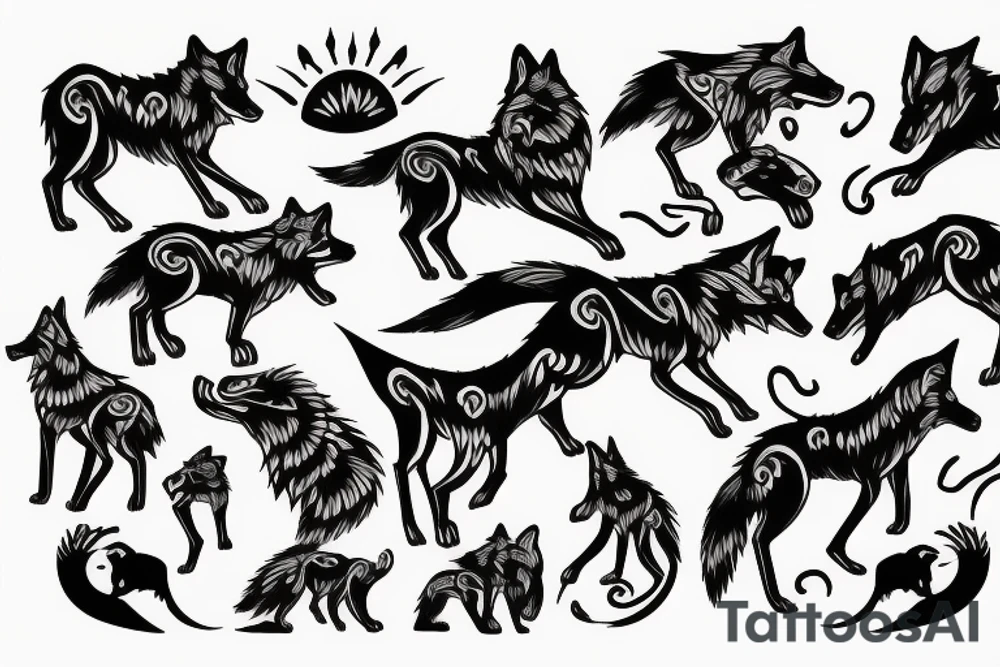 wolf chaseing sun tattoo idea