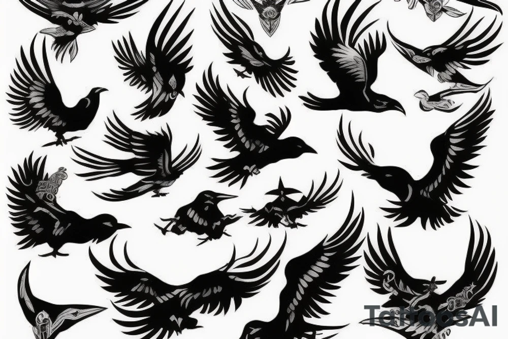 flying viking raven tattoo idea