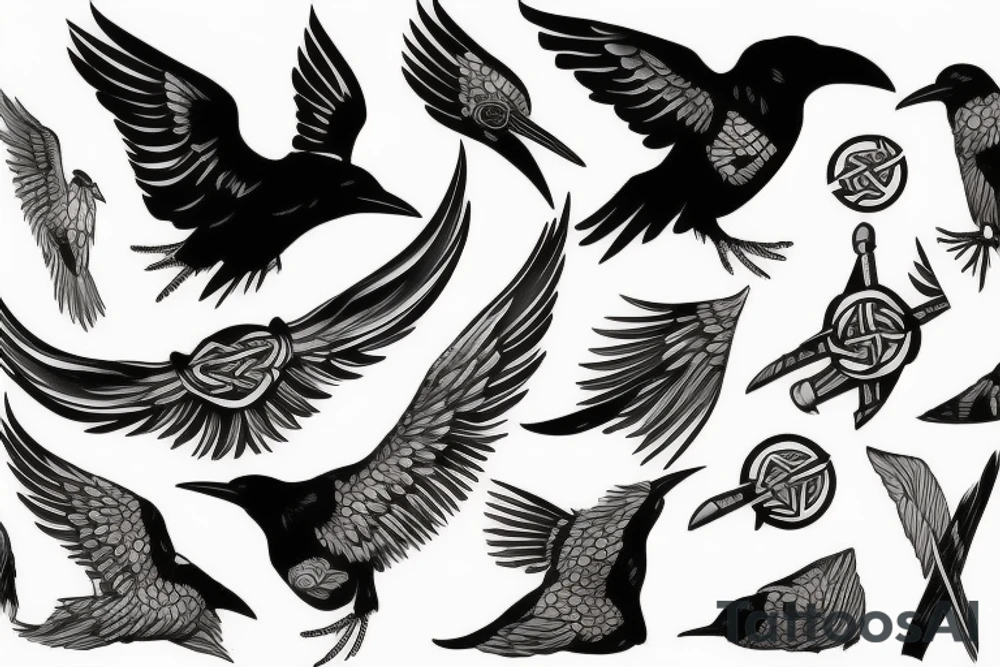 flying viking raven tattoo idea