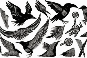 flying viking raven tattoo idea