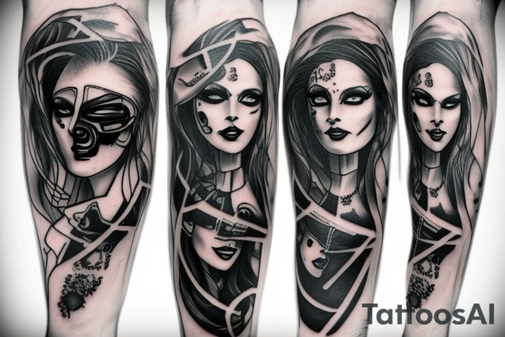 technology lady death cyberpunk tattoo idea