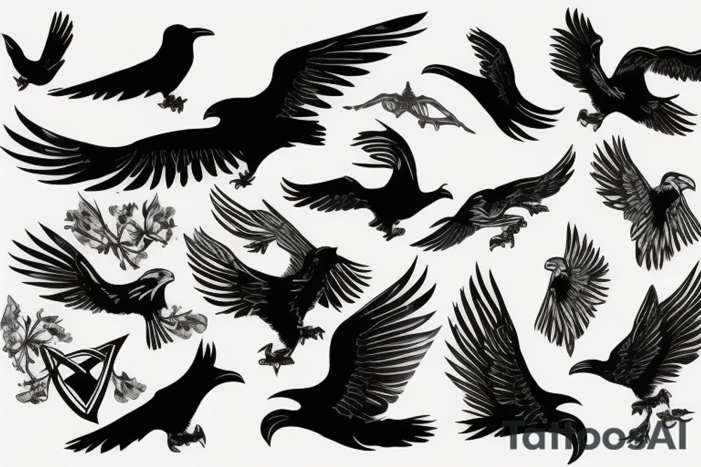 flying viking silye raven tattoo idea