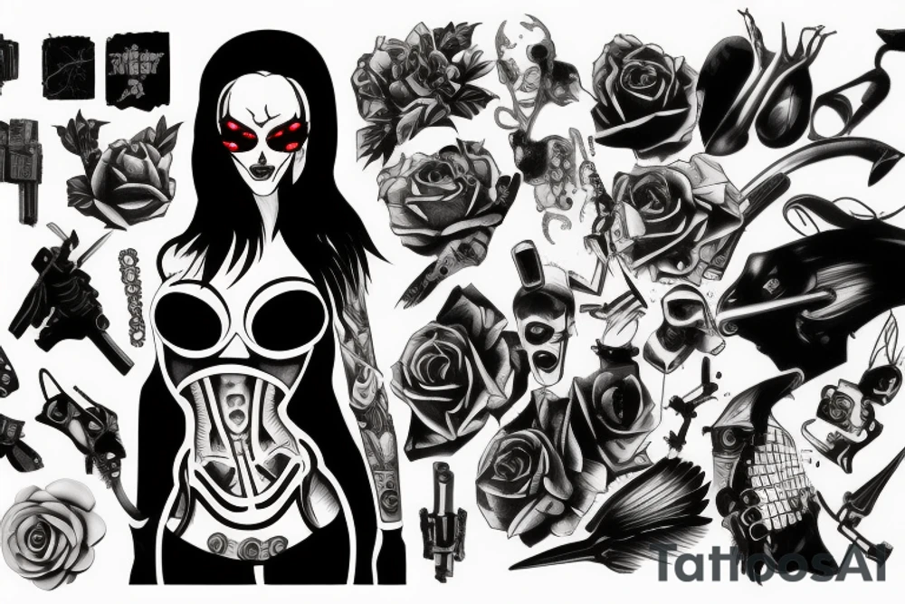 lady death cyberpunk tattoo idea