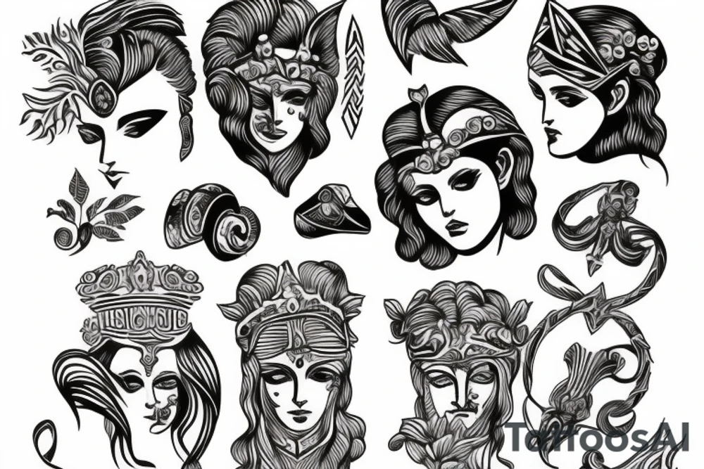 greek god style with line art tattoo idea