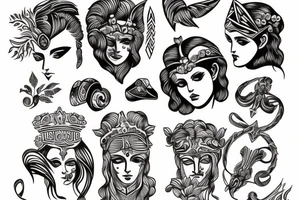 greek god style with line art tattoo idea