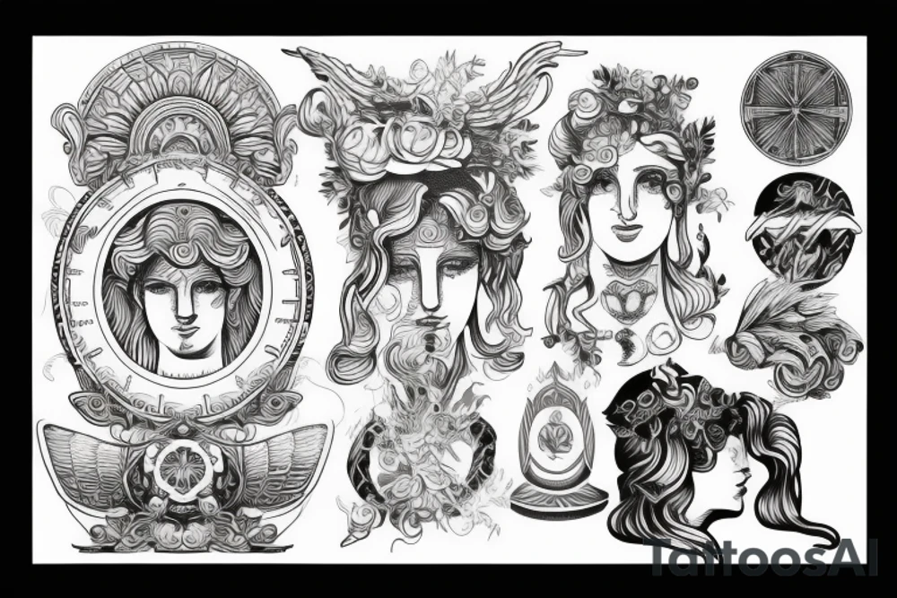 greek god style with line art tattoo idea