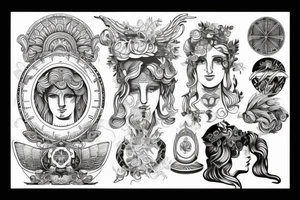 greek god style with line art tattoo idea