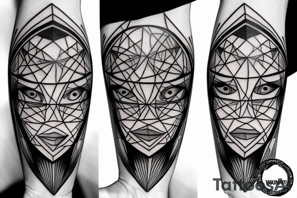 portrait with geometric lines tattoo idea