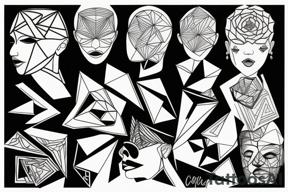 portrait with geometric lines tattoo idea