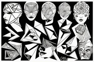 portrait with geometric lines tattoo idea