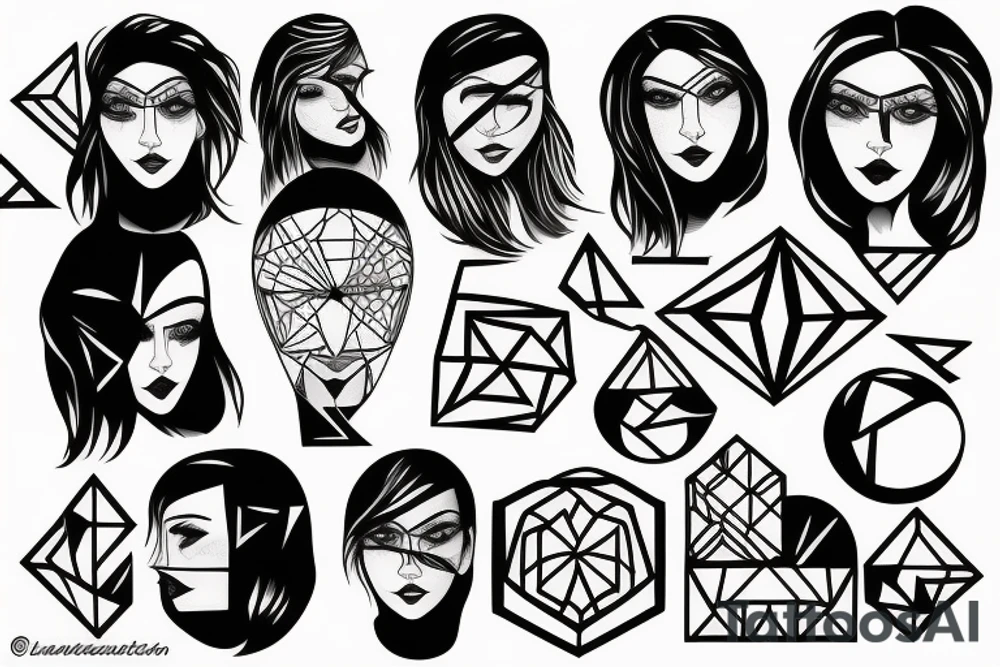 portrait with geometric lines tattoo idea