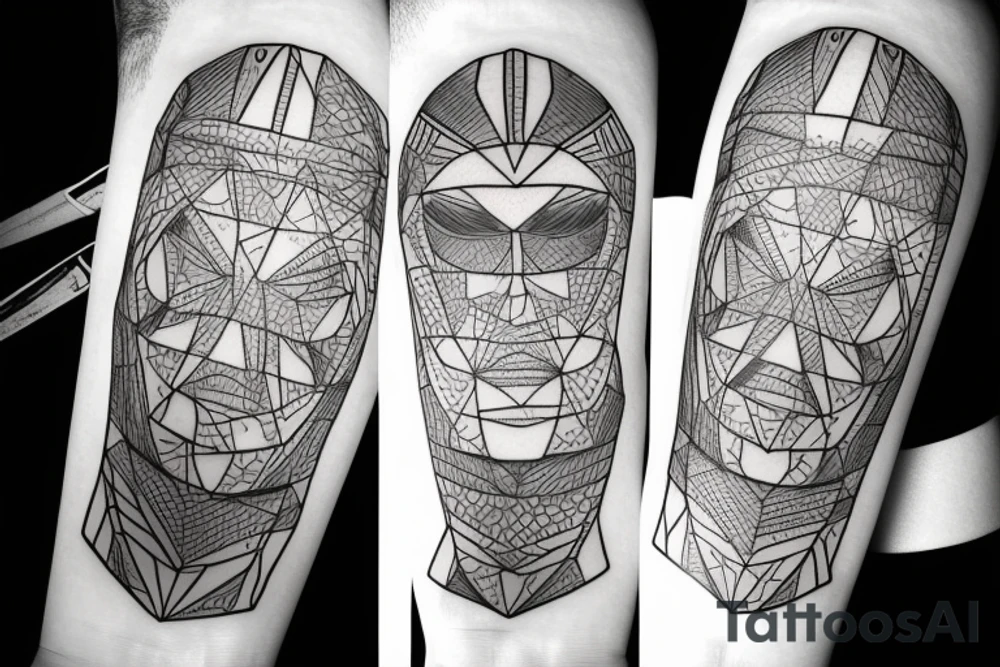 portrait with geometric lines tattoo idea