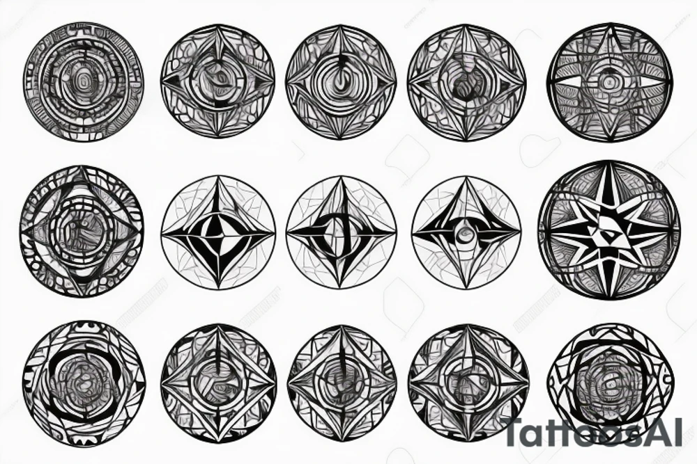 compass with geometric lines tattoo idea