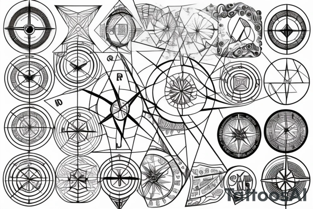 compass with geometric lines tattoo idea