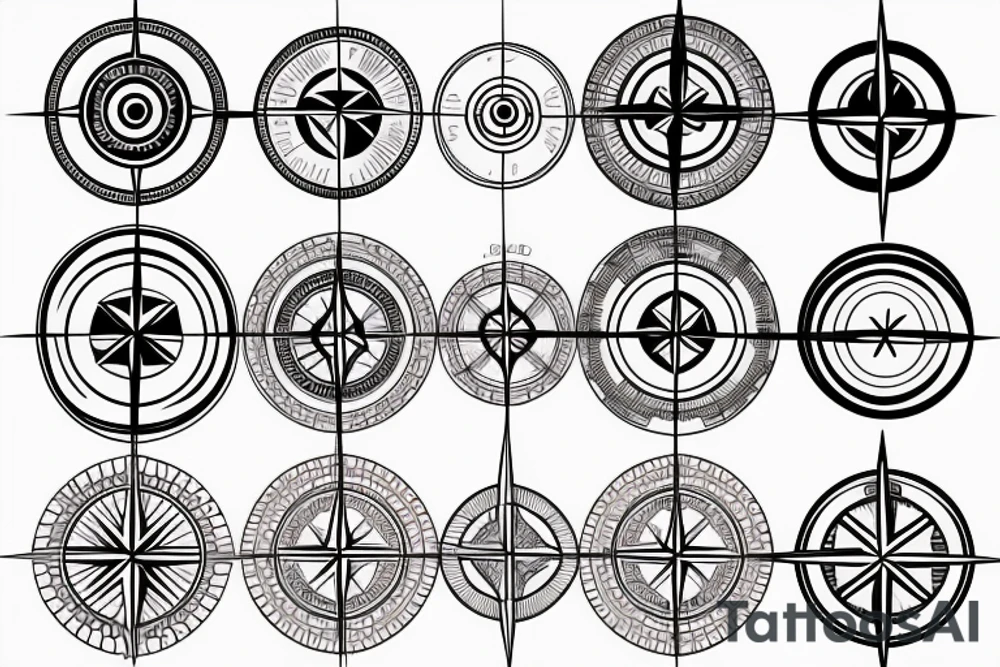 compass with geometric lines tattoo idea