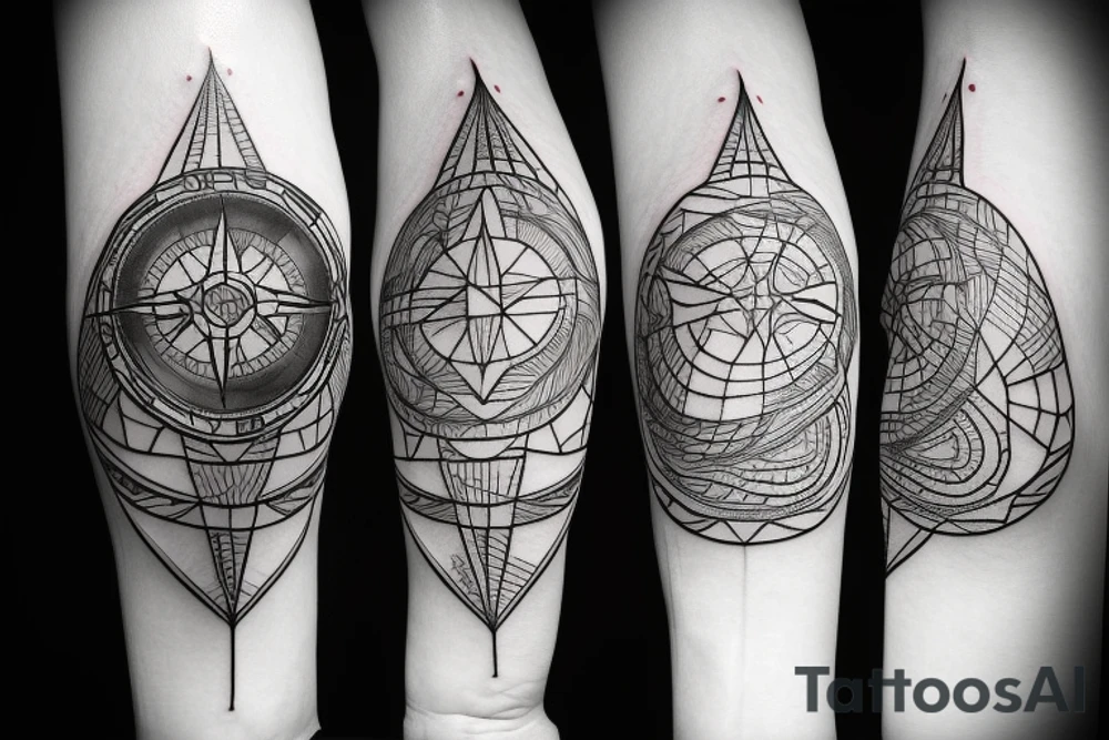 compass with geometric lines tattoo idea