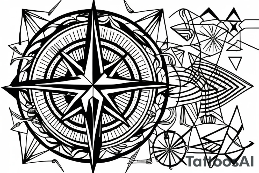 compass with geometric lines tattoo idea