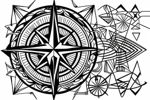 compass with geometric lines tattoo idea