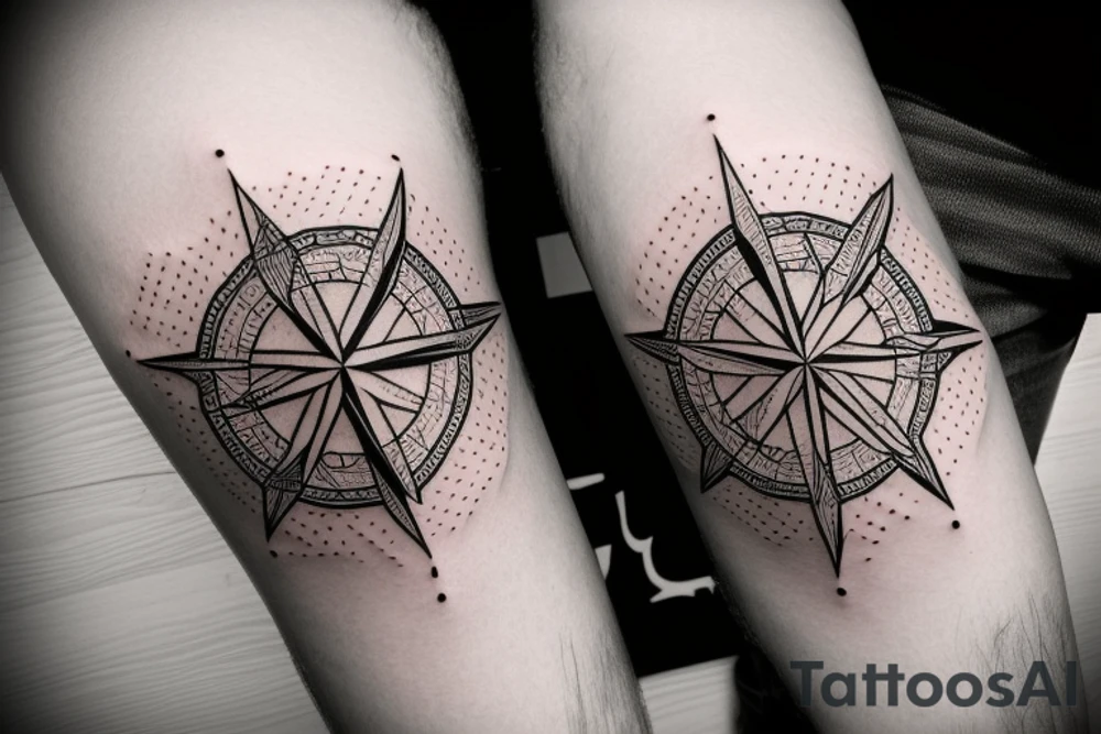 compass with geometric lines tattoo idea