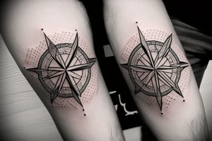 compass with geometric lines tattoo idea