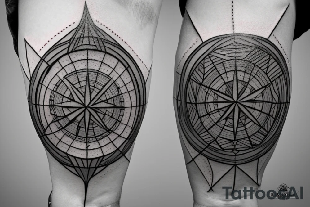 compass with geometric lines tattoo idea