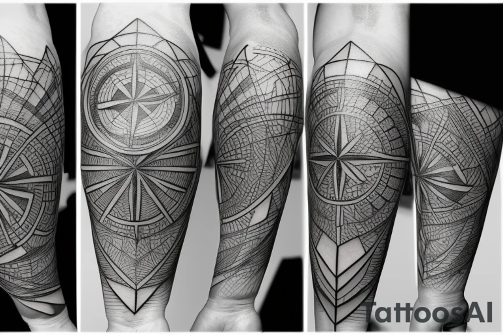 compass with geometric lines tattoo idea