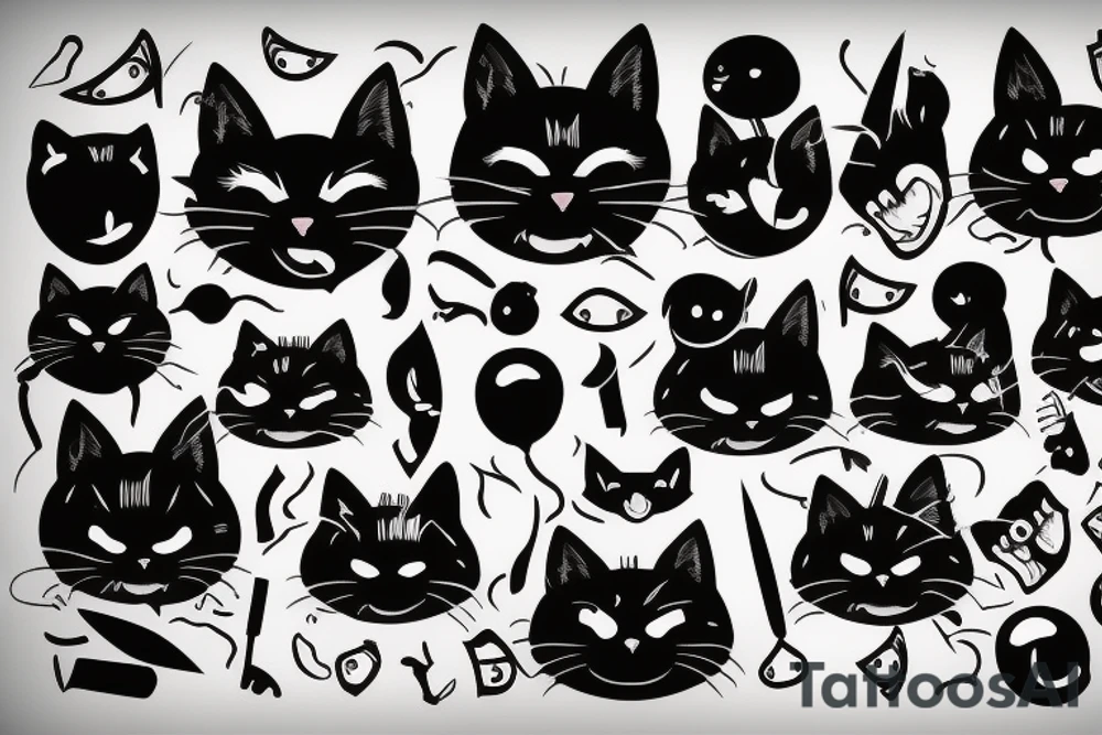 Black cat with knife in mouth tattoo idea