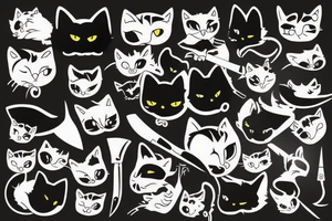 Black cat with knife in mouth tattoo idea