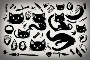 Black cat with knife in mouth tattoo idea