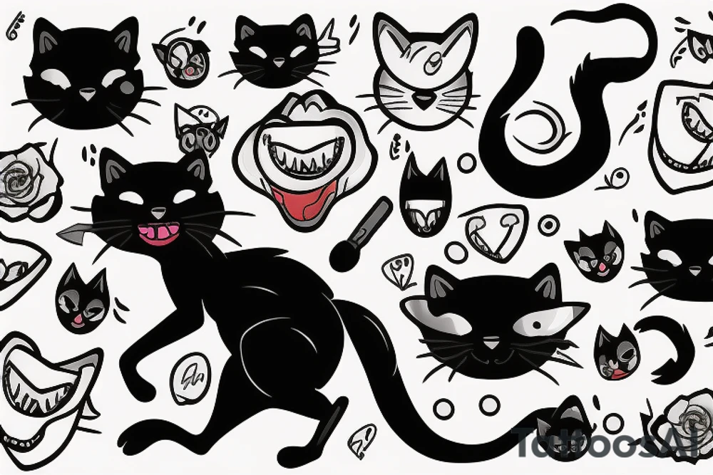 Black cat with knife in it’s mouth tattoo idea