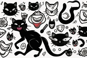Black cat with knife in it’s mouth tattoo idea