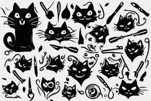 Black cat with knife in it’s mouth tattoo idea