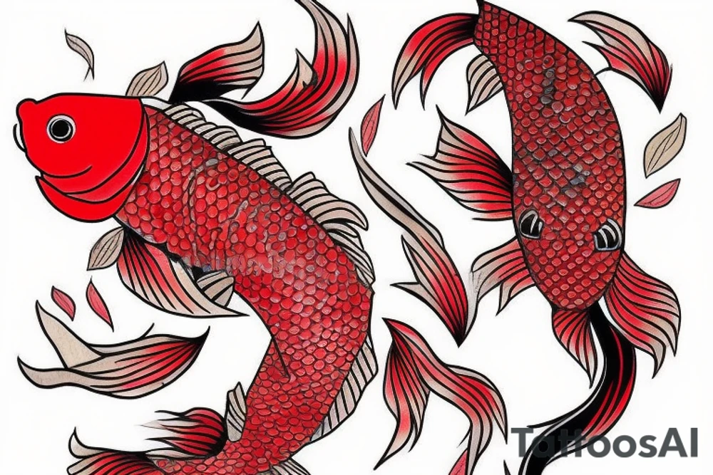 One fish koi in Japanese style in red color tattoo idea