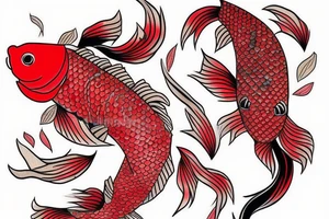 One fish koi in Japanese style in red color tattoo idea