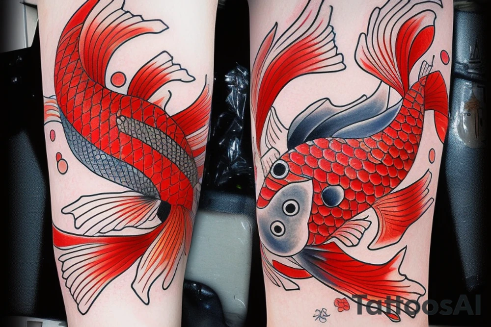One fish koi in Japanese style in red color tattoo idea