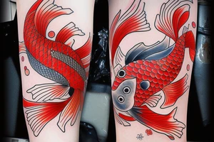 One fish koi in Japanese style in red color tattoo idea