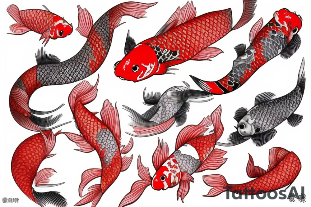 One fish koi in Japanese style in red colour tattoo idea