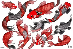 One fish koi in Japanese style in red colour tattoo idea