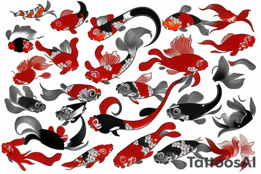 One fish koi in Japanese style in red colour tattoo idea